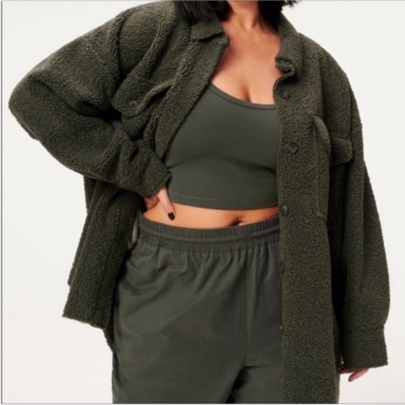 GOOD AMERICAN Relaxed Fit Dark Gray/green Sherpa Shacket plus size 4x/5x NWT - Picture 3 of 7